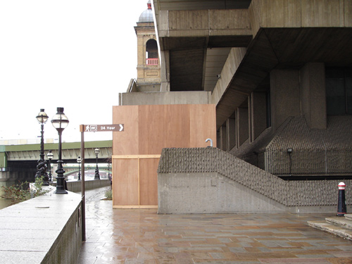 The boarded-up external staircase.